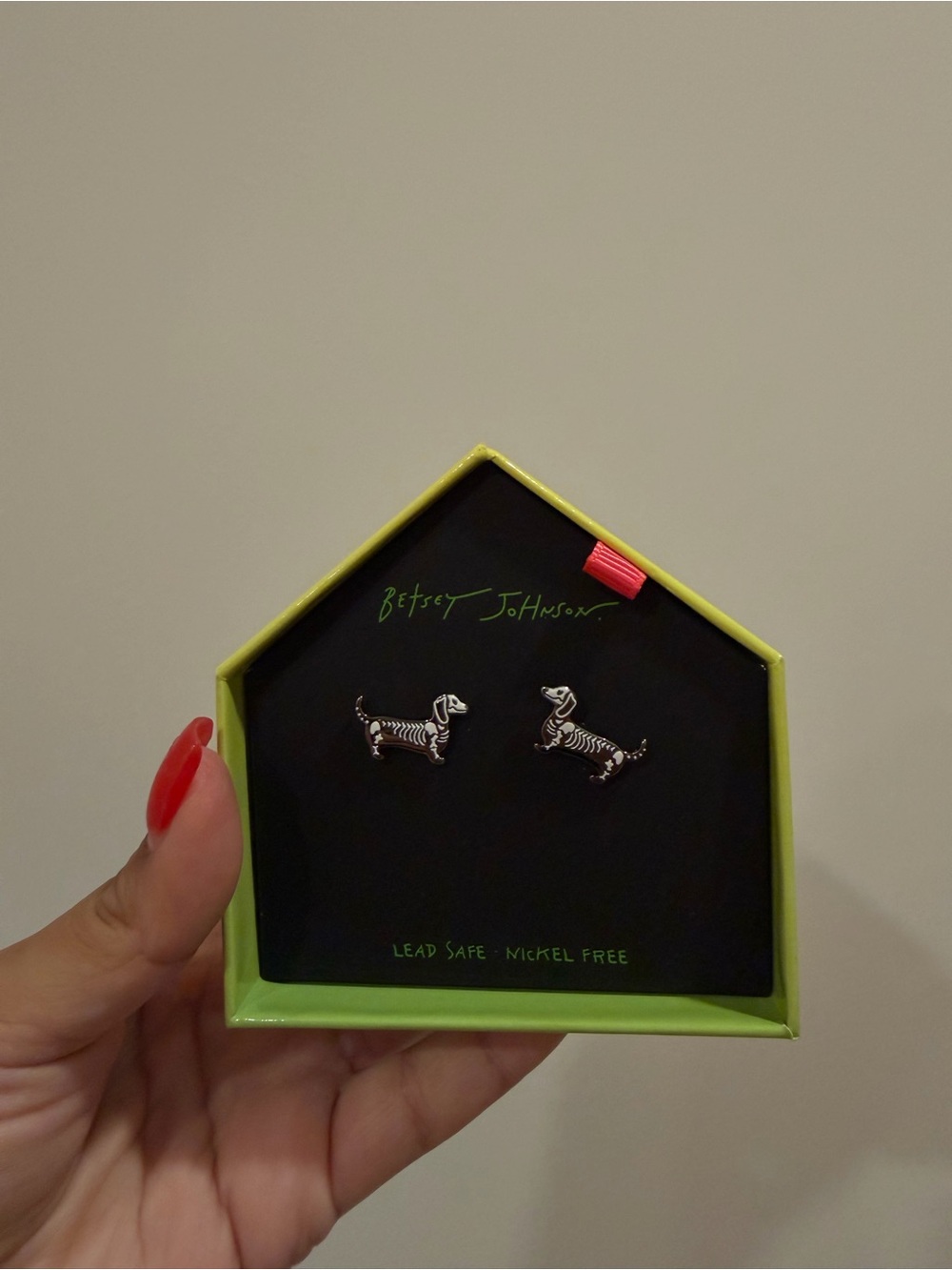 Betsey Johnson Silver Dachshund Skeleton Stud Earrings